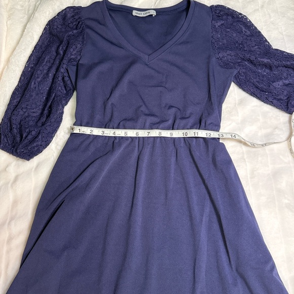💙Grace Karin Navy Midi Dress with Lace Sleeves - Picture 15 of 16